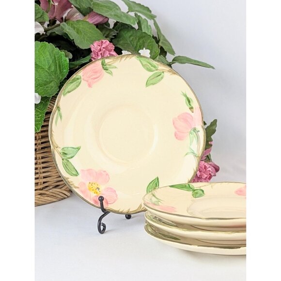 Set of 4 Franciscan Desert Rose Saucers Vintage 1940s-50s Grandmillennial China - Picture 3 of 9